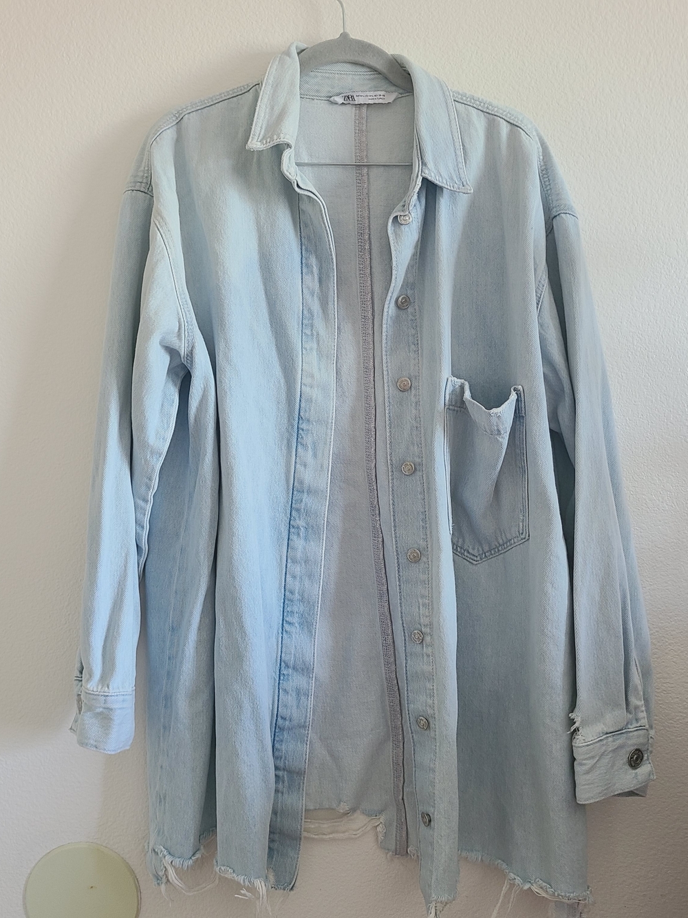 Zara Light Blue Button Down Shirt Jacket